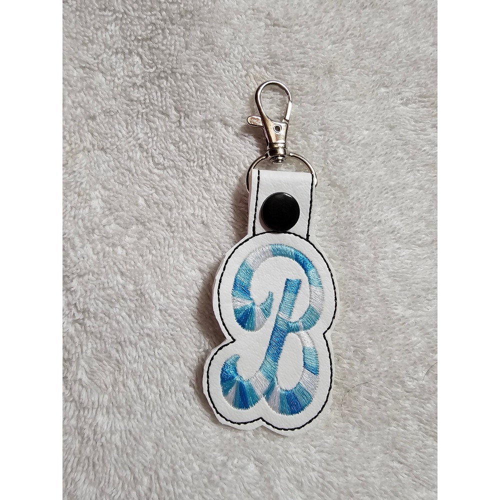 Initial B Keychain Bag Charm Purse Charm Backpack Clip Blue White Monogram
